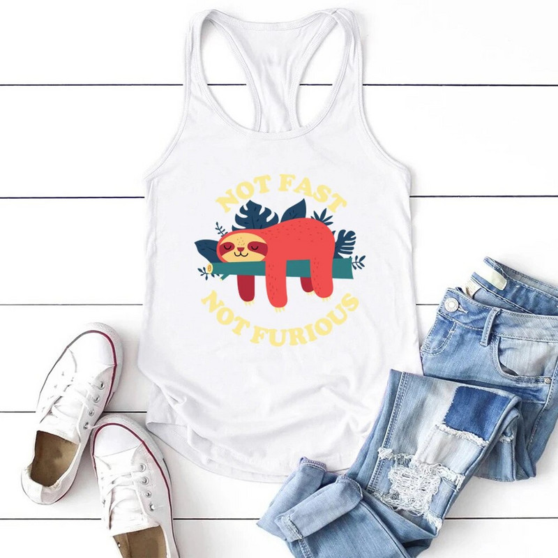 Seeyoushy 2023 Moda Not Fast Not Furious Sloth Print Majica bez rukava Ženski ljetni prsluk Harajuku majice s okruglim izrezom za tinejdžere