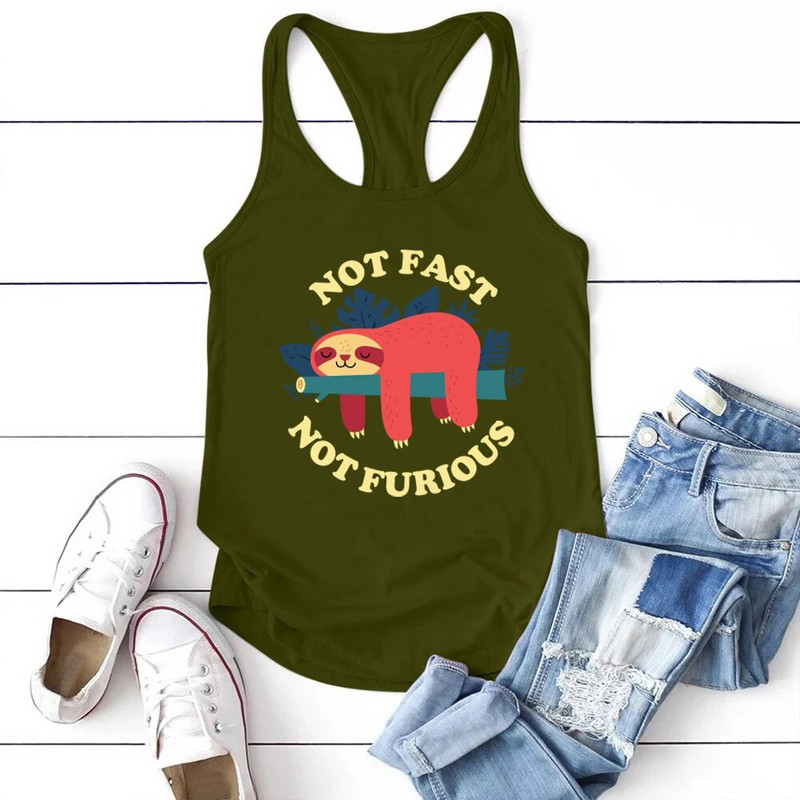 Seeyoushy 2023 Moda Not Fast Not Furious Sloth Print Majica bez rukava Ženski ljetni prsluk Harajuku majice s okruglim izrezom za tinejdžere