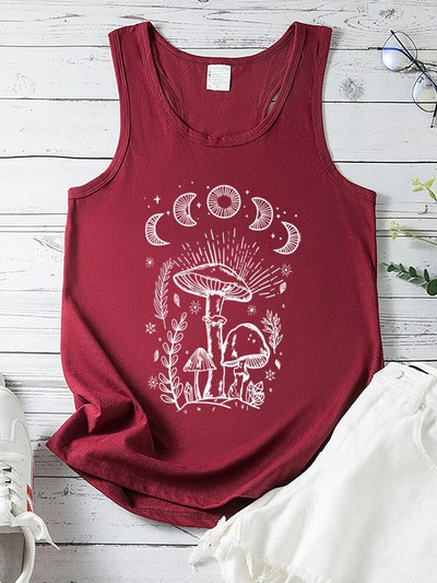 Seeyoushy vintage Sun Moon Mushroom Print Tank Top Naiste Harajuku Suvine Varrukateta Tsärk 90ndate Naiste Spordivest Ropa Esteetiline