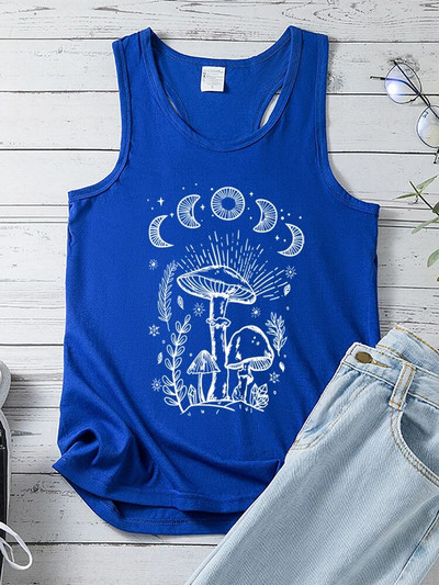 Seeyoushy vintage Sun Moon Mushroom Print Tank Top Naiste Harajuku Suvine Varrukateta Tsärk 90ndate Naiste Spordivest Ropa Esteetiline