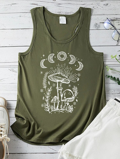 Seeyoushy vintage Sun Moon Mushroom Print Tank Top Naiste Harajuku Suvine Varrukateta Tsärk 90ndate Naiste Spordivest Ropa Esteetiline