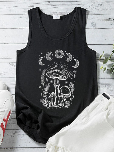 Seeyoushy vintage Sun Moon Mushroom Print Tank Top Naiste Harajuku Suvine Varrukateta Tsärk 90ndate Naiste Spordivest Ropa Esteetiline