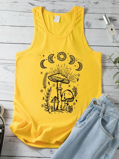 Seeyoushy vintage Sun Moon Mushroom Print Tank Top Naiste Harajuku Suvine Varrukateta Tsärk 90ndate Naiste Spordivest Ropa Esteetiline