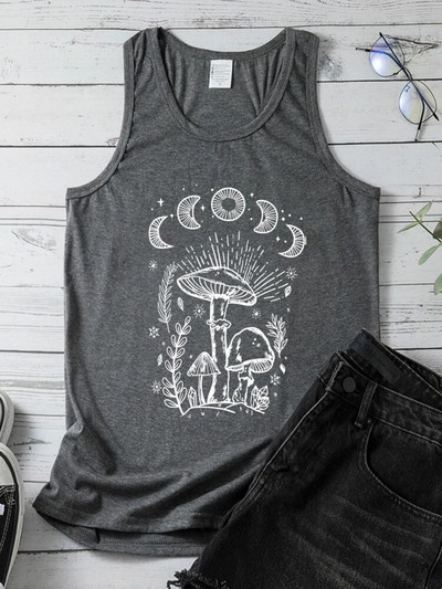 Seeyoushy vintage Sun Moon Mushroom Print Tank Top Naiste Harajuku Suvine Varrukateta Tsärk 90ndate Naiste Spordivest Ropa Esteetiline
