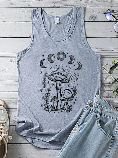 Seeyoushy vintage Sun Moon Mushroom Print Tank Top Naiste Harajuku Suvine Varrukateta Tsärk 90ndate Naiste Spordivest Ropa Esteetiline