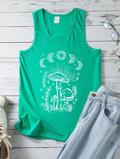 Seeyoushy vintage Sun Moon Mushroom Print Tank Top Naiste Harajuku Suvine Varrukateta Tsärk 90ndate Naiste Spordivest Ropa Esteetiline