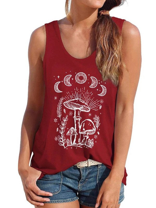 Seeyoushy vintage Sun Moon Mushroom Print Tank Top Naiste Harajuku Suvine Varrukateta Tsärk 90ndate Naiste Spordivest Ropa Esteetiline