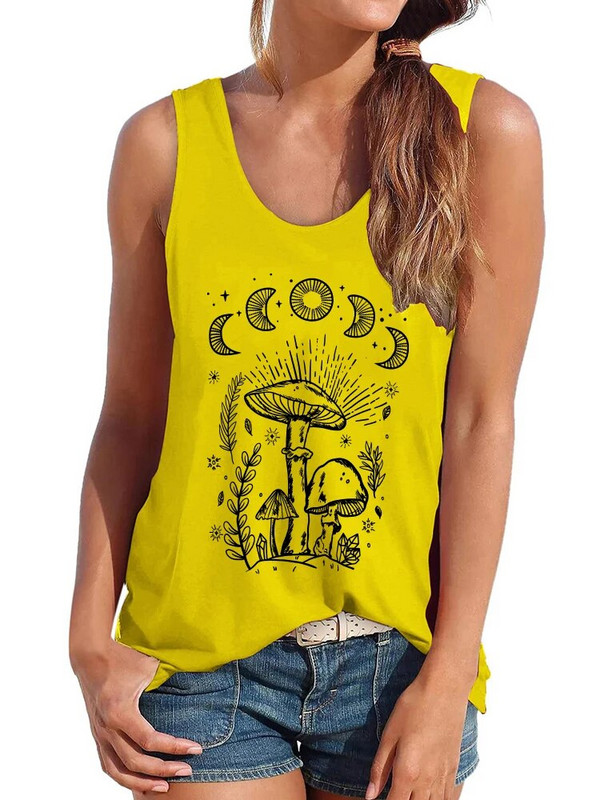 Seeyoushy vintage Sun Moon Mushroom Print Tank Top Naiste Harajuku Suvine Varrukateta Tsärk 90ndate Naiste Spordivest Ropa Esteetiline