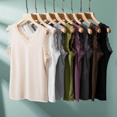 Rib Cotton Lace V-Neck Tank Top καλοκαιρινό γυναικείο καμίνι με κάτω καμιζόλα Plus size Streetwear μπλουζάκια αμάνικα all match