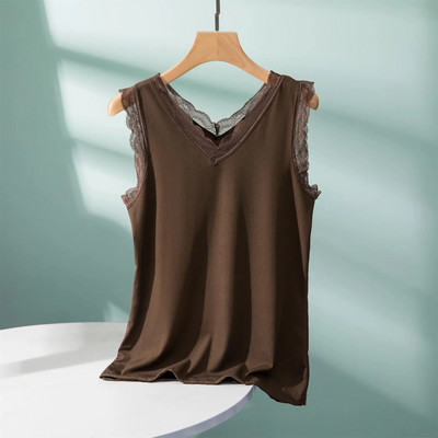 Rib Cotton Lace V-Neck Tank Top καλοκαιρινό γυναικείο καμίνι με κάτω καμιζόλα Plus size Streetwear μπλουζάκια αμάνικα all match