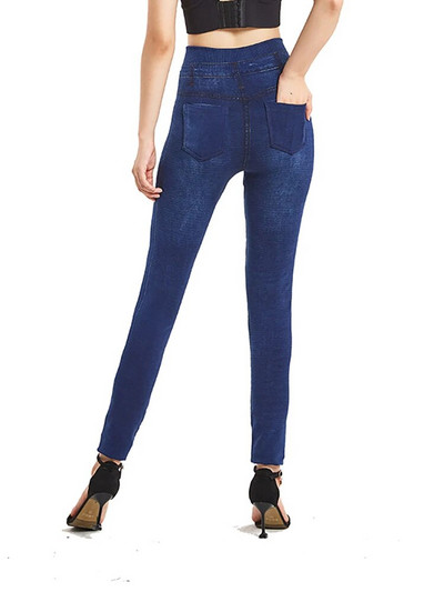 VISNXGI, elastici, de culoare uni, de dimensiuni mari, jeggings, de moda, blugi falsi pentru femei, strâmți, fără sudură, cu buzunar, pantaloni creion moale