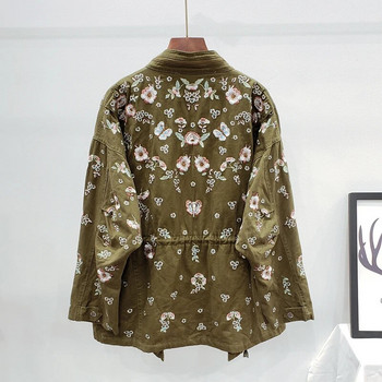 2023 Φθινόπωρο Streetwear Μόδα Κέντημα Λουλούδια με χάντρες Γυναικεία καμπαρντίνα Μεσαία μακρύ κορδόνι με εργαλεία μαύρο αντιανεμικό γυναικείο