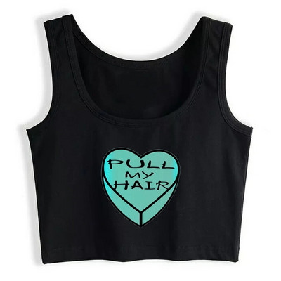 Valentines Heart Design Pull My Hair Print Breathable Slim Fit Tank Top Κοριτσίστικα αθλητικά προπόνηση γιόγκα Crop Tops Καλοκαιρινή καμιζόλα