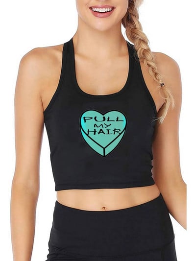 Valentines Heart Design Pull My Hair Print Breathable Slim Fit Tank Top Κοριτσίστικα αθλητικά προπόνηση γιόγκα Crop Tops Καλοκαιρινή καμιζόλα