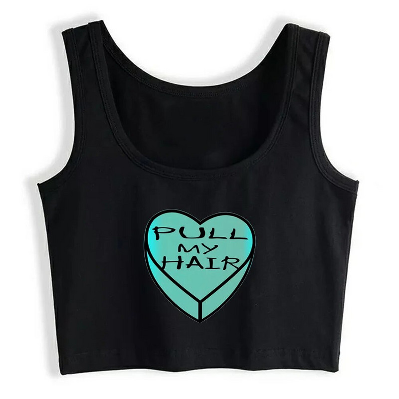 Valentines Heart Design Pull My Hair Print Breathable Slim Fit Tank Top Κοριτσίστικα αθλητικά προπόνηση γιόγκα Crop Tops Καλοκαιρινή καμιζόλα