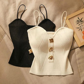 Topuri crop tricotate fără mâneci pentru femei, camisole de culoare solidă, sexy, de vară, casual, fără spate, Y2k, vintage, subțiri.