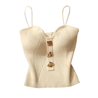 Topuri crop tricotate fără mâneci pentru femei, camisole de culoare solidă, sexy, de vară, casual, fără spate, Y2k, vintage, subțiri.