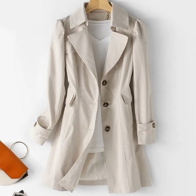 Trenci de primăvară, toamnă, nou, coreeană, cu un singur piept, lung, mijlociu, pentru femei, trenci, pardesiu, mărime mare, 5XL, pentru femei.