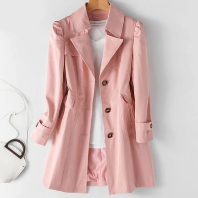 Trenci de primăvară, toamnă, nou, coreeană, cu un singur piept, lung, mijlociu, pentru femei, trenci, pardesiu, mărime mare, 5XL, pentru femei.