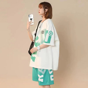 Дамско облекло от две части Анцуг Големи къси комплекти Летни нови корейски модни горнища с къси ръкави Дамски спортни ежедневни костюми