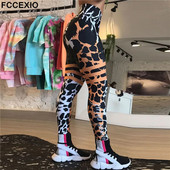 FCCEXIO Leopard Stripe 3D Print Moteriškos kelnės Push Up Bėgimas Sportiniai Antblauzdžiai Lieknos kelnės Moteriškos laisvalaikio kelnės Fitneso antblauzdžiai