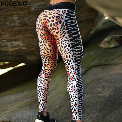 FCCEXIO Leopard Stripe 3D Print Moteriškos kelnės Push Up Bėgimas Sportiniai Antblauzdžiai Lieknos kelnės Moteriškos laisvalaikio kelnės Fitneso antblauzdžiai