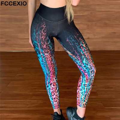 FCCEXIO Leopard Stripe 3D Print Moteriškos kelnės Push Up Bėgimas Sportiniai Antblauzdžiai Lieknos kelnės Moteriškos laisvalaikio kelnės Fitneso antblauzdžiai