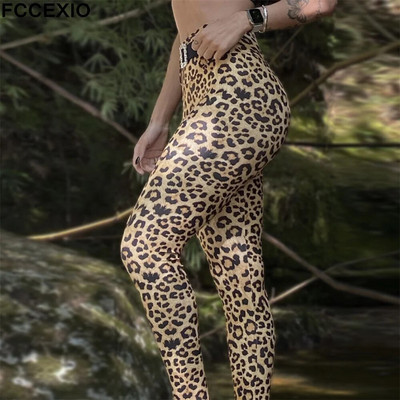 FCCEXIO Leopard Stripe 3D Print Moteriškos kelnės Push Up Bėgimas Sportiniai Antblauzdžiai Lieknos kelnės Moteriškos laisvalaikio kelnės Fitneso antblauzdžiai