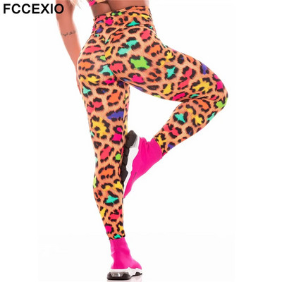 FCCEXIO Leopard Stripe 3D Print Moteriškos kelnės Push Up Bėgimas Sportiniai Antblauzdžiai Lieknos kelnės Moteriškos laisvalaikio kelnės Fitneso antblauzdžiai