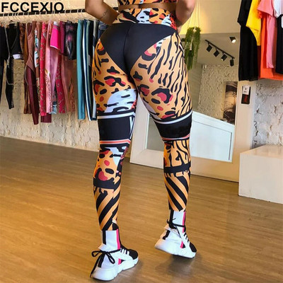 FCCEXIO Leopard Stripe 3D Print Moteriškos kelnės Push Up Bėgimas Sportiniai Antblauzdžiai Lieknos kelnės Moteriškos laisvalaikio kelnės Fitneso antblauzdžiai