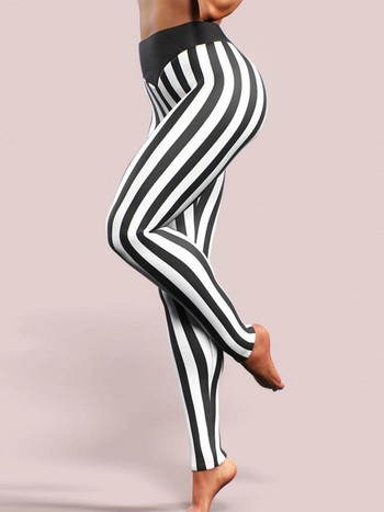 Фитнес джегинси Тренировъчни панталони тип молив Секси клинове Дамски модни клинове с висока талия Черно-бели раирани щамповани клинове Еластични фитнес