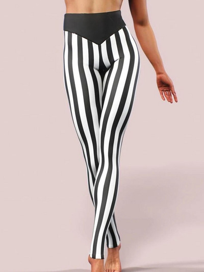 Pantaloni de fitness pentru antrenament Pantaloni creion Pantaloni sexi de modă pentru femei, cu talie înaltă, negru, alb, cu dungi, jambiere elastice pentru gimnastică