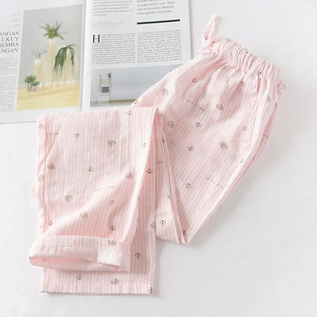 Пролетни и летни домашни панталони за двойки Дамски памучни тънки панталони с двойна марля Долнища за сън Ежедневни пижами с принт