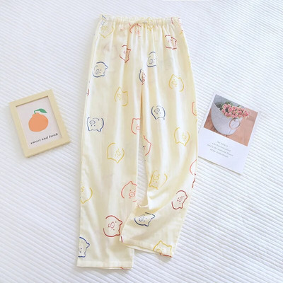 Proljetne i ljetne kućne hlače za parove Ženske pamučne dvostruke gaze Tanke hlače za spavanje Donji dio ležernih pidžama s printom