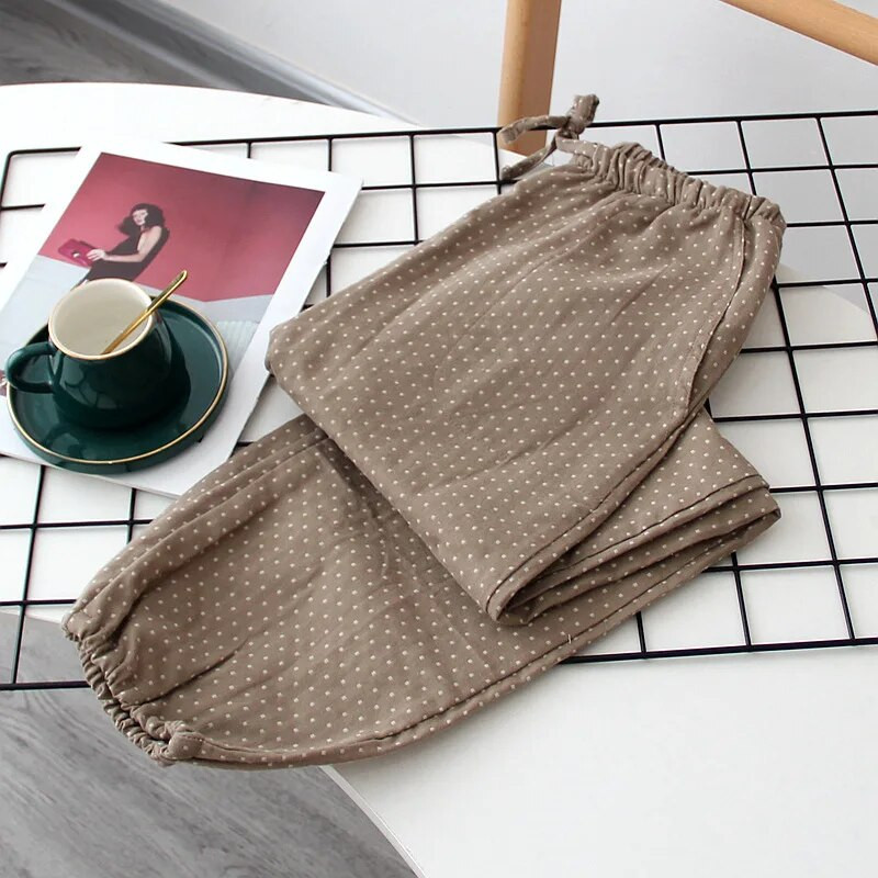 Νέο ανοιξιάτικο λεπτό βαμβακερό πάτο ύπνου Ελαστικό παντελόνι πιτζάμα μέσης Πουά παντελόνι Loose Sleep Wear Sleeping ολόσωμο 2021