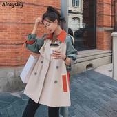 Trenci casual pentru femei Kawaii Ins 3XL Imbracaminte de strada pentru petrecere a timpului liber Patchwork Curea A-Line High Street Doamnă șic în stil european