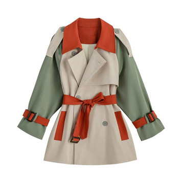 Ежедневен тренчкот Дамско палто Kawaii Ins 3XL Улично облекло за свободното време Patchwork A-Line Belt High Street Дамско палто в стил Европа