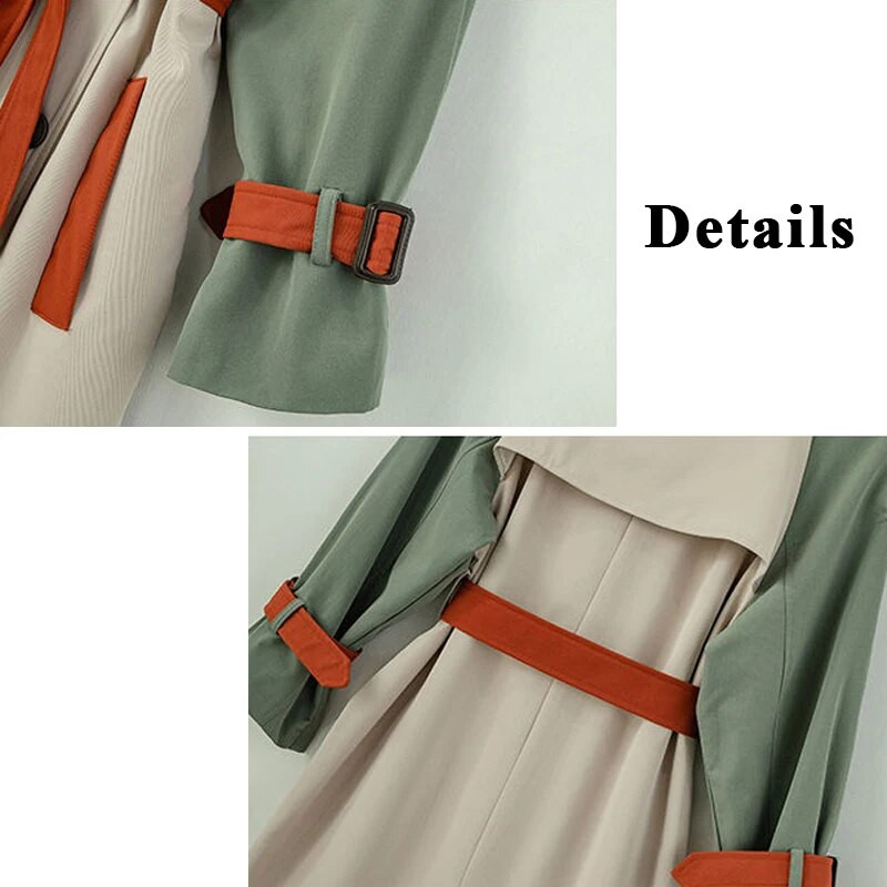 Ležerni trenčkot Ženski Kawaii Ins 3XL Streetwear Leisure Patchwork A-kroj remen High Street ženski šik kaput u europskom stilu