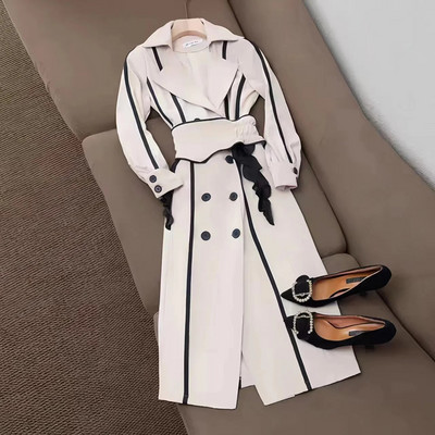 Ženski trenč kaput, dvostruko kopčanje, podesivi struk, vjetrovka s remenom, široke ženske jakne, gornja odjeća, proljeće, jesen