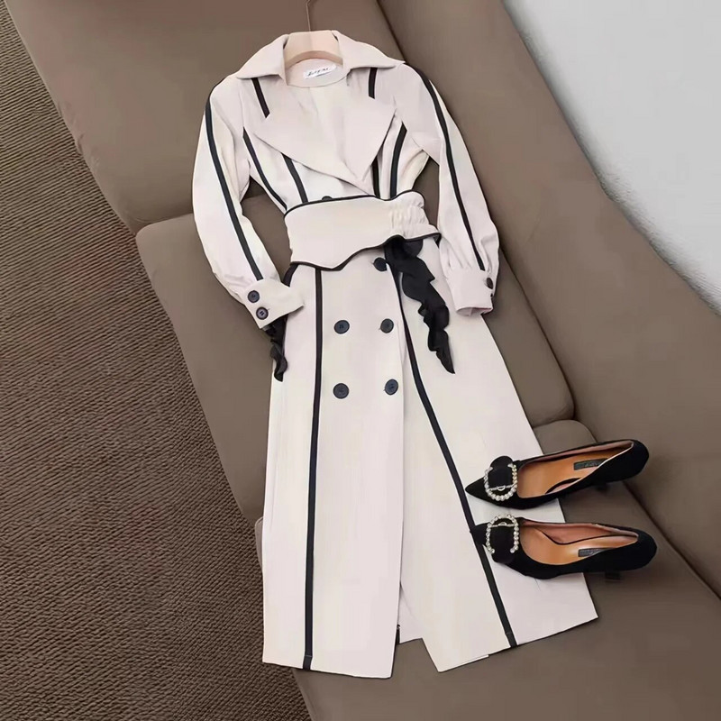 Ženski trenč kaput, dvostruko kopčanje, podesivi struk, vjetrovka s remenom, široke ženske jakne, gornja odjeća, proljeće, jesen