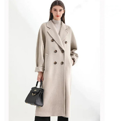 2023. Camel dvostruki kaput s dvostranim kašmirom, ženski vuneni kaput srednje dužine, moderan ženski kardigan, debeli trenč