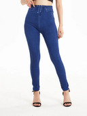 INDJXND Blugi falși cu imprimeu de buzunar, elastici, cu flori, pantaloni creion din denim, talie înaltă, pantaloni casual jegging pentru femei