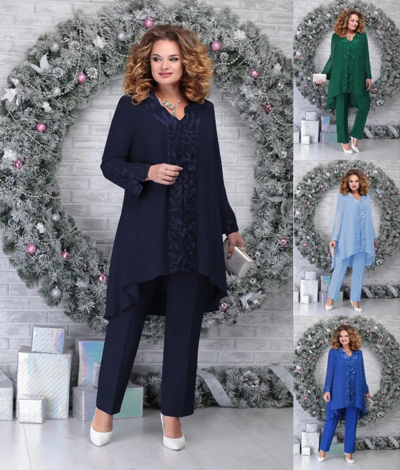 Suures suuruses naiste 3-osaline õhtukleidi komplekt, tikitud temperament, õhuke ülikondlik kokteilikleit