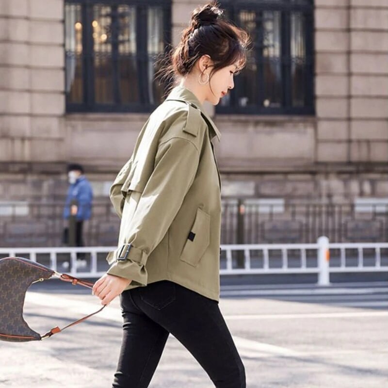 Trenčiniai Moteriški rūbai su dviguba įpjova Gatvės apranga ilgomis rankovėmis Laisvalaikio vintažinė korėjietiškos mados pavasario, atspari vėjui