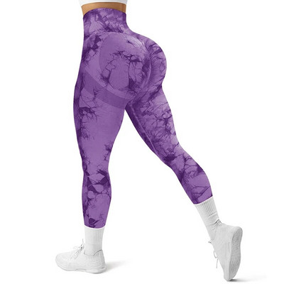 Colanți fără cusături Tie Dye pentru femei, cu uscare rapidă, scrunch fund, sport, dresuri de fitness, pantaloni de yoga cu talie înaltă, piersici, ridicați șolduri