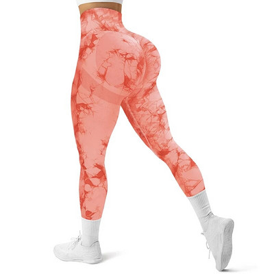 Colanți fără cusături Tie Dye pentru femei, cu uscare rapidă, scrunch fund, sport, dresuri de fitness, pantaloni de yoga cu talie înaltă, piersici, ridicați șolduri