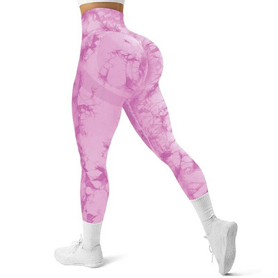 Colanți fără cusături Tie Dye pentru femei, cu uscare rapidă, scrunch fund, sport, dresuri de fitness, pantaloni de yoga cu talie înaltă, piersici, ridicați șolduri