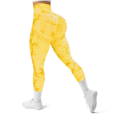 Colanți fără cusături Tie Dye pentru femei, cu uscare rapidă, scrunch fund, sport, dresuri de fitness, pantaloni de yoga cu talie înaltă, piersici, ridicați șolduri