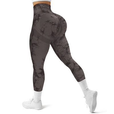 Colanți fără cusături Tie Dye pentru femei, cu uscare rapidă, scrunch fund, sport, dresuri de fitness, pantaloni de yoga cu talie înaltă, piersici, ridicați șolduri