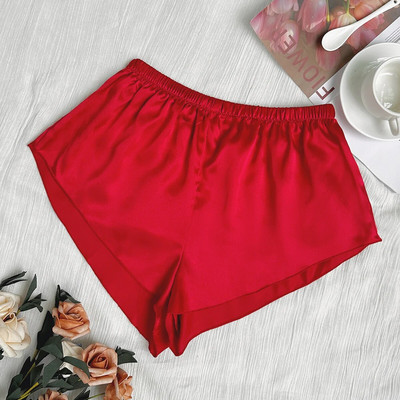 Pantaloni de dormit din satin uni Pantaloni scurți comozi cu talie elastică Lenjerie de dormit pentru femei